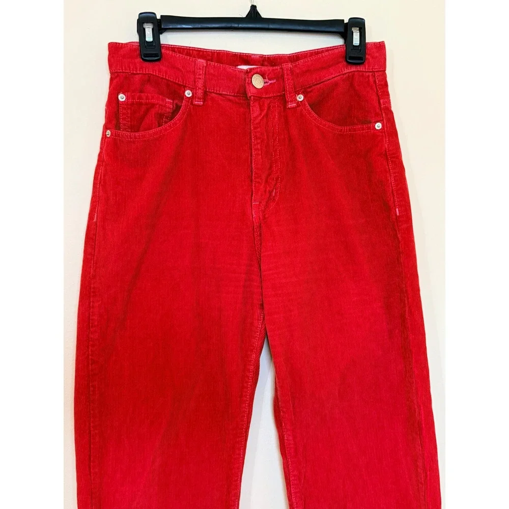 BDG Urban Outfitters Cowboy Jean Red Corduroy High Rise Raw Hem Pants Size 28
